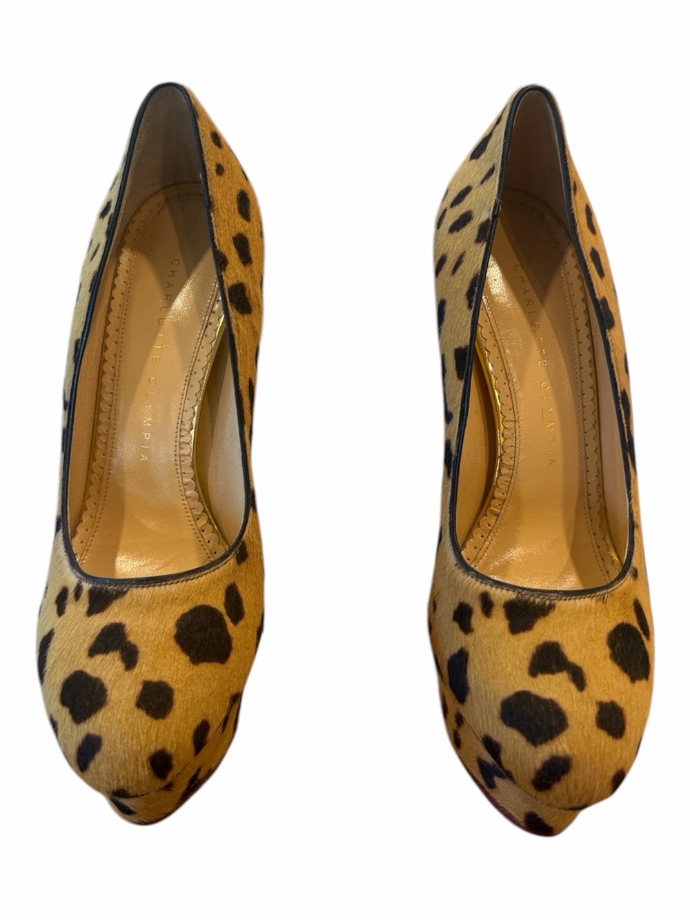 Charlotte Olympia Dolly Leopard Pony Hair Platform Pumps Heels 37 $995”